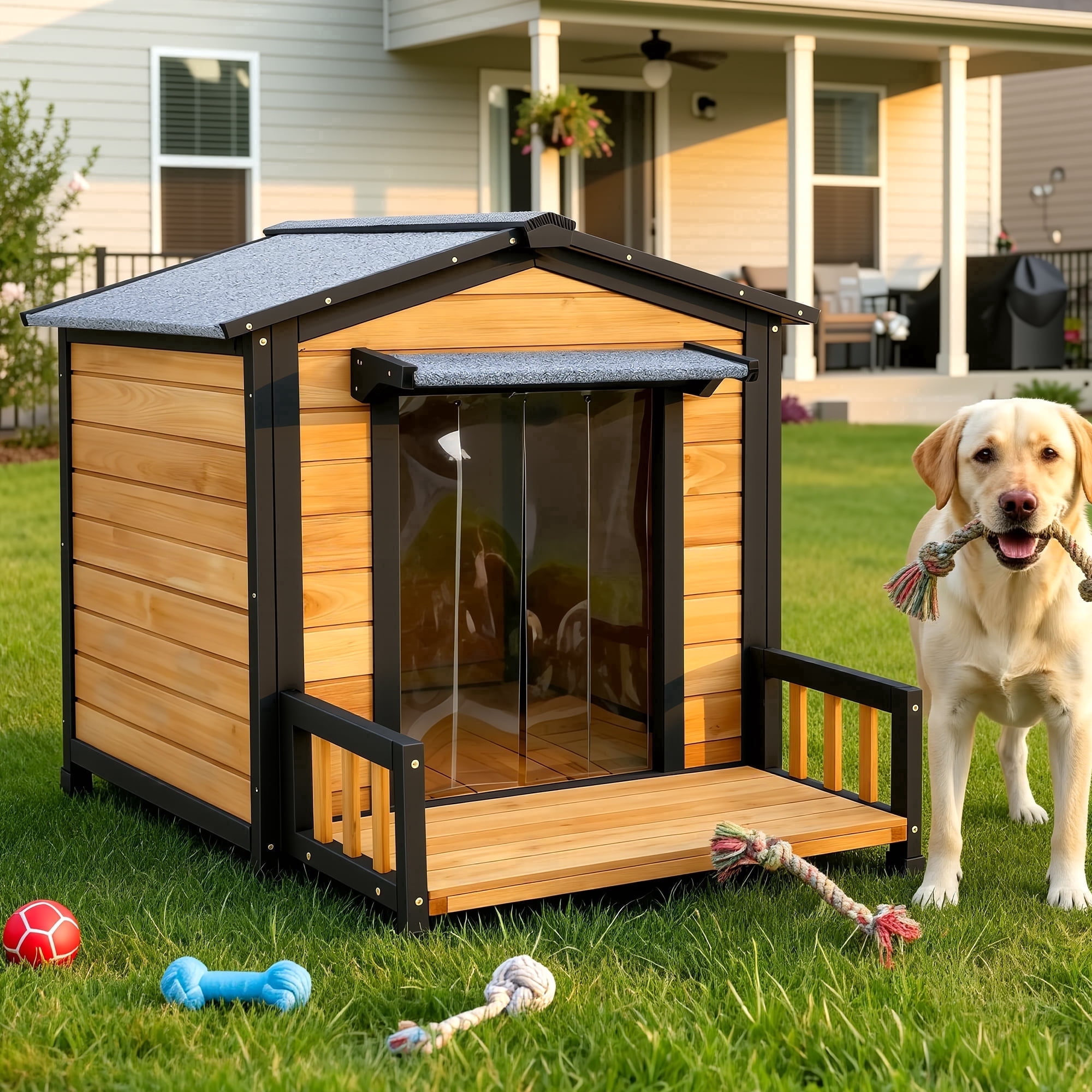 Large Indoor Outdoor Dog House,Wood Insulated Dog House,Weatherproof