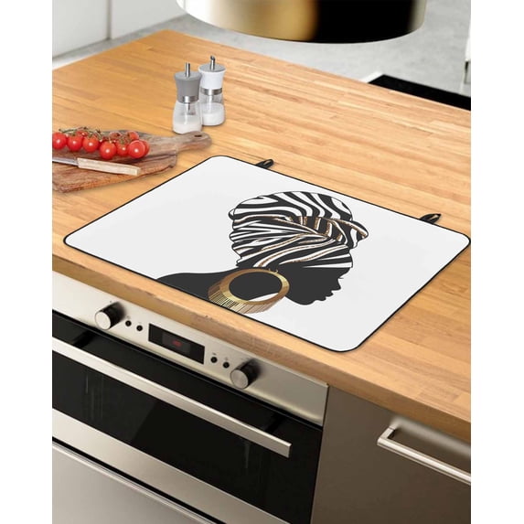 Large Induction Cooktop Protector Mat Africans Stove Top Covers for Electric Stove, Modern Abstract Ethnic Women Decorative Stove Burner Cover Mats, Glass Top Stove Cover
