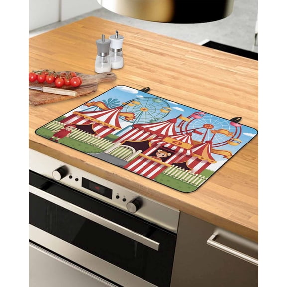 Large Induction Cooktop Protector Mat Amusement Park Stove Top Covers for Electric Stove, Cute Cartoon Wheelwheels Circus Decorative Stove Burner Cover Mats, Glass Top Stove Cover