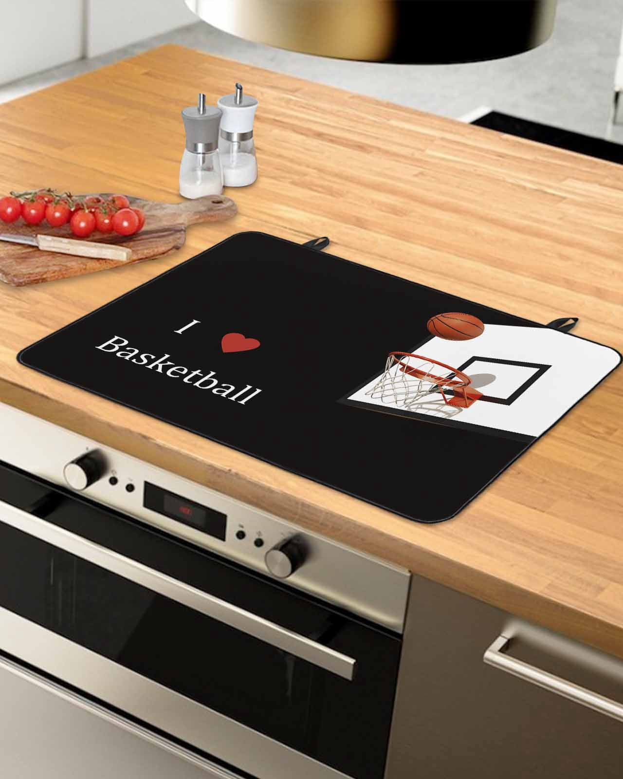 Large Induction Cooktop Protector Mat Basketball Stove Top Covers for Electric Stove, Modern Funny Minimalist Sports Decorative Stove Burner Cover Mats, Glass Top Stove Cover
