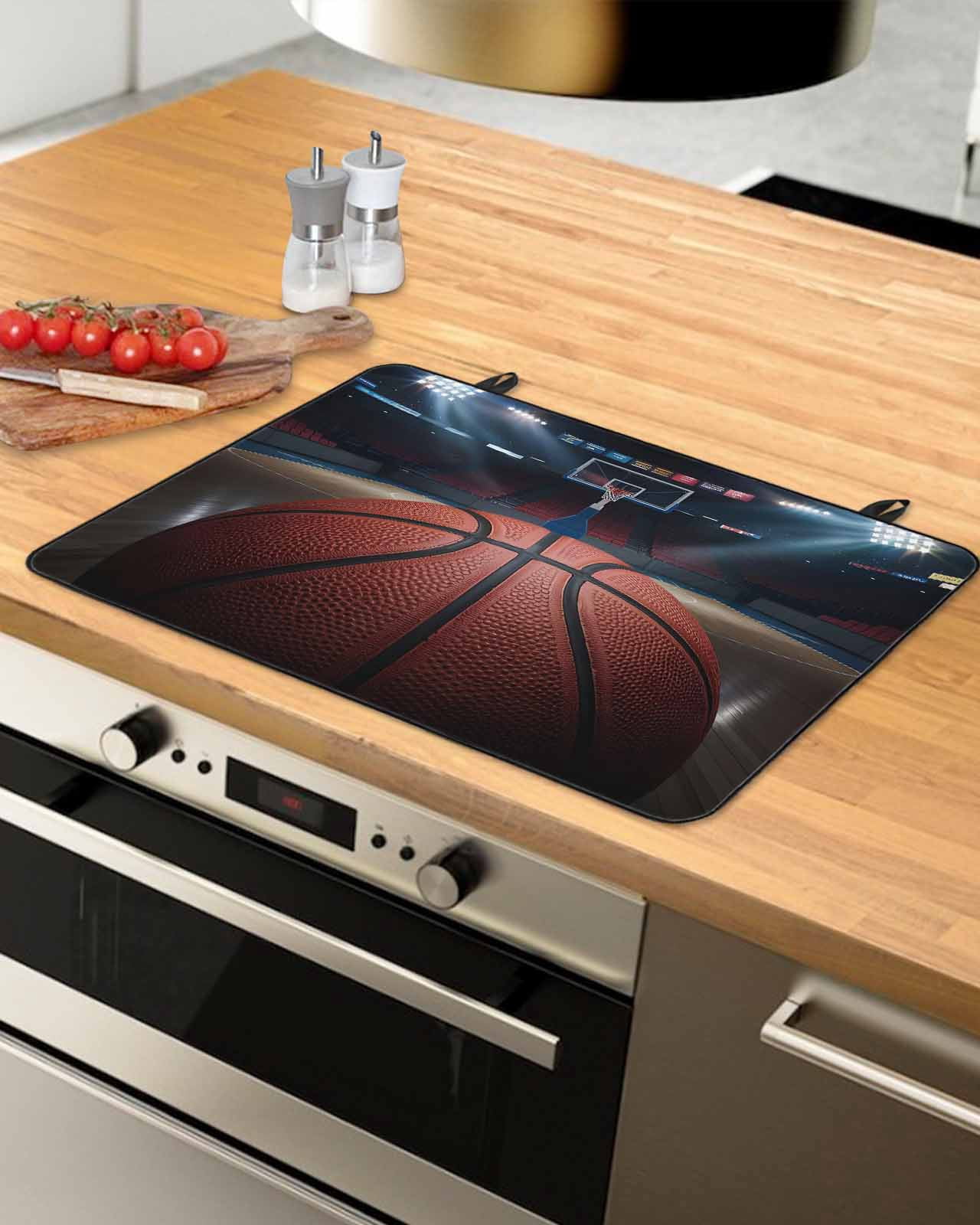 Large Induction Cooktop Protector Mat Basketball Stove Top Covers for Electric Stove, Sports Theme Stadium Field Lights Ball Decorative Stove Burner Cover Mats, Glass Top Stove Cover