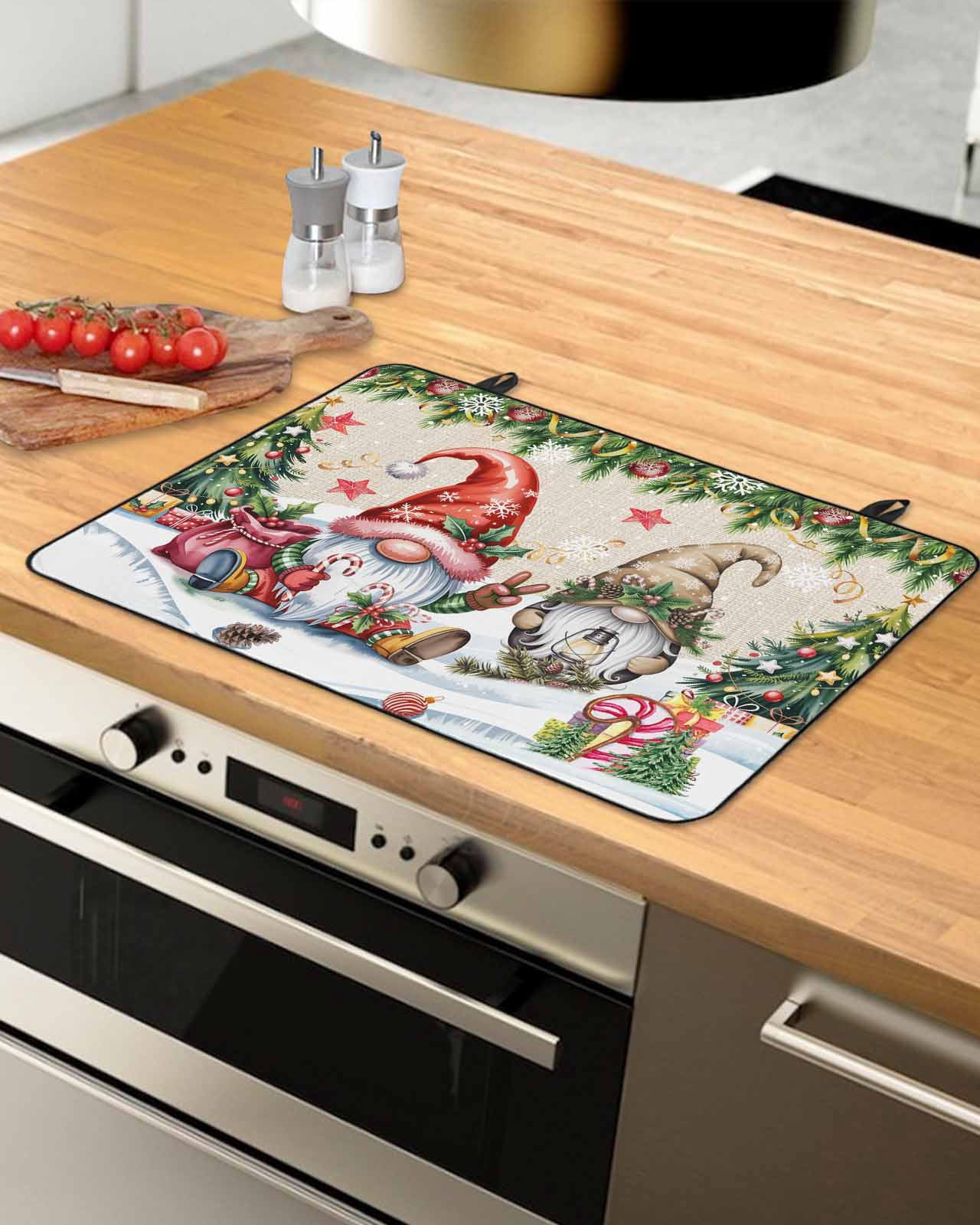 Large Induction Cooktop Protector Mat Beige Christmas Stove Top Covers for Electric Stove, Gnomes Xmas Tree Snowflake Gifts Decorative Stove Burner Cover Mats, Glass Top Stove Cover