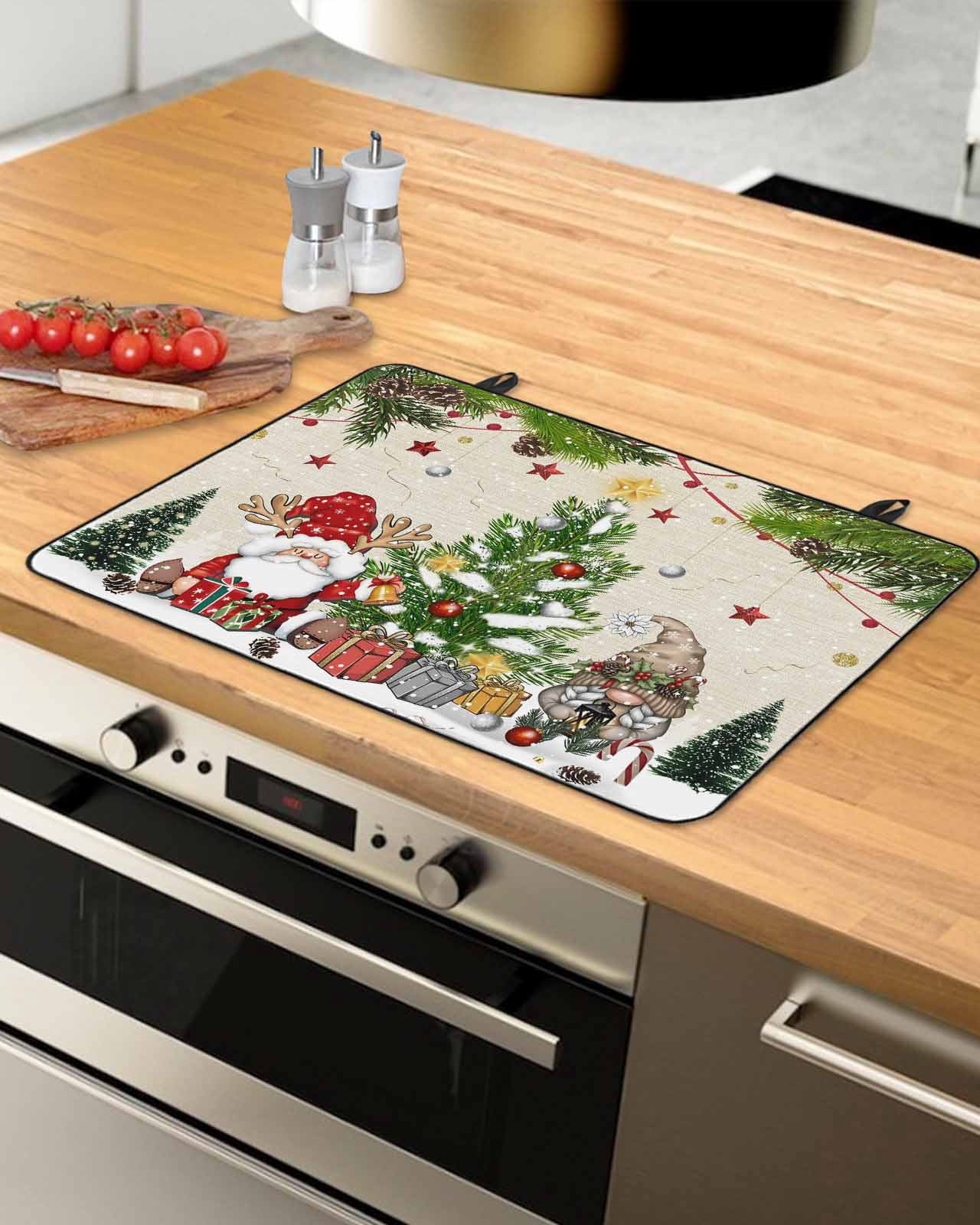 Large Induction Cooktop Protector Mat Beige Christmas Stove Top Covers for Electric Stove, Gnomes Xmas Tree Snowflake Winter Gifts Rustic Decorative Stove Burner Cover Mats, Glass Top Stove Cover