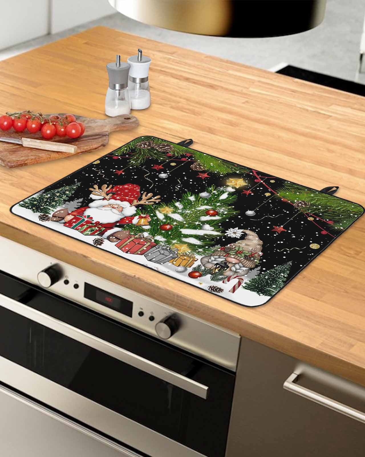 Large Induction Cooktop Protector Mat Black Christmas Stove Top Covers for Electric Stove, Gnomes Xmas Tree Snowflake Winter Gifts Decorative Stove Burner Cover Mats, Glass Top Stove Cover