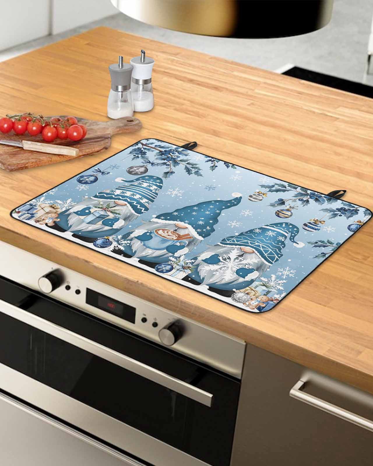 Large Induction Cooktop Protector Mat Blue Ombre Gnomes Christmas Stove Top Covers for Electric Stove, Xmas Balls Tree Snowflake Retro Decorative Stove Burner Cover Mats, Glass Top Stove Cover