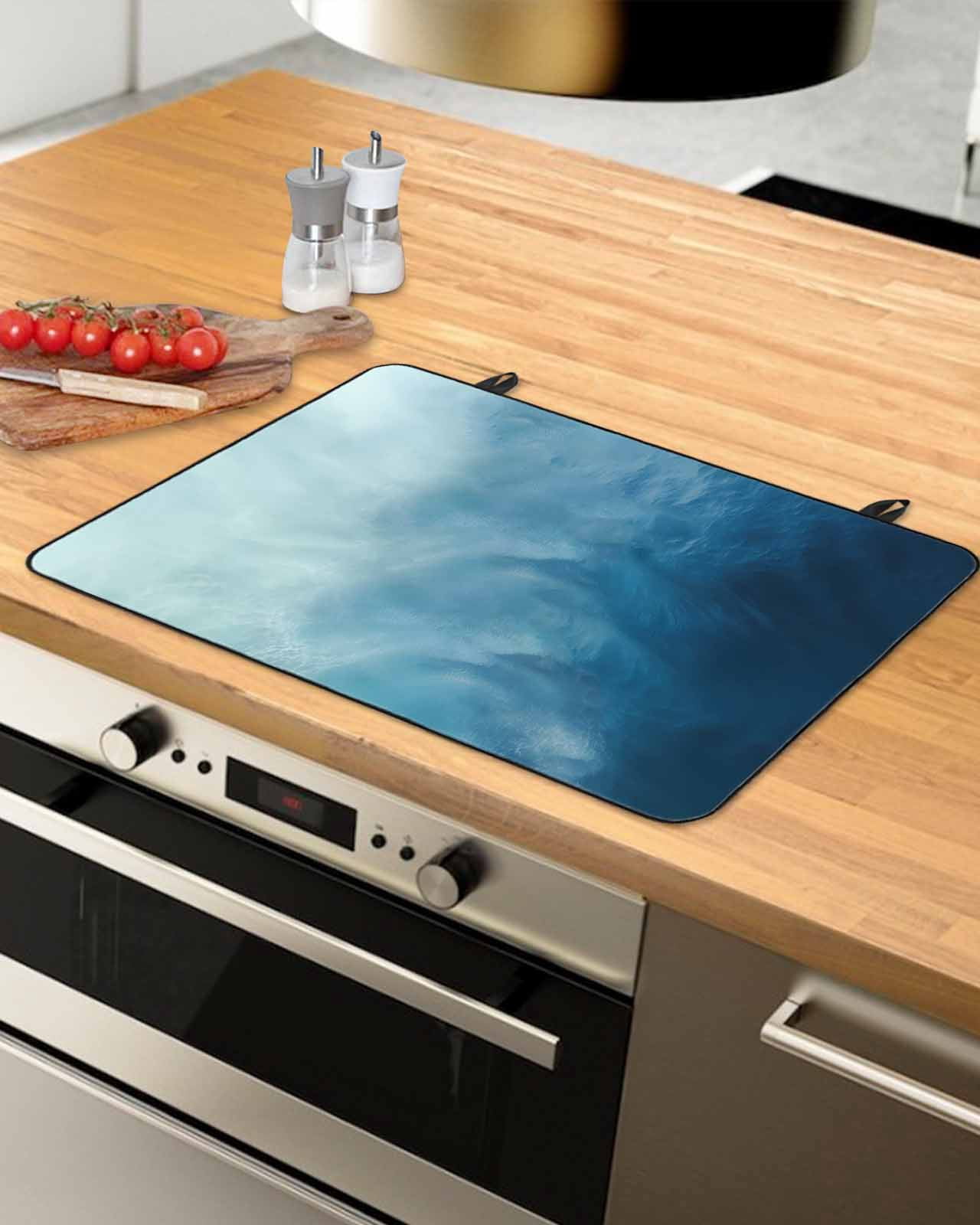 Large Induction Cooktop Protector Mat Blue Ombre Stove Top Covers for Electric Stove, Coastal Beach Modern Abstract Art Decorative Stove Burner Cover Mats, Glass Top Stove Cover