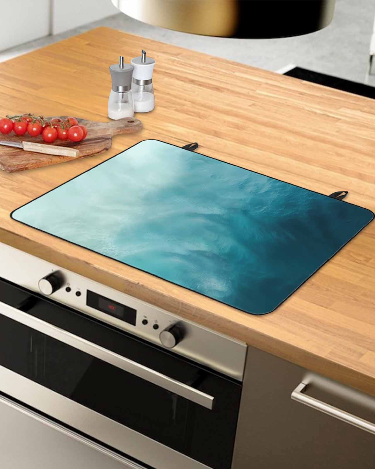 Large Induction Cooktop Protector Mat Blue Teal Ombre Stove Top Covers for Electric Stove, Coastal Beach Modern Abstract Art Decorative Stove Burner Cover Mats, Glass Top Stove Cover