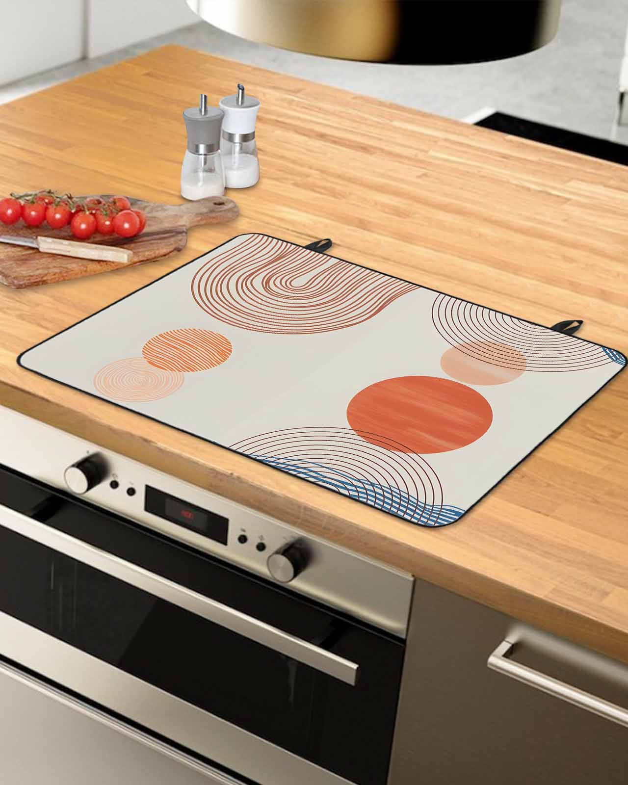Large Induction Cooktop Protector Mat Bohemia Stove Top Covers for Electric Stove, Modern Abstract Art Sun Stripes Cycle Decorative Stove Burner Cover Mats, Glass Top Stove Cover