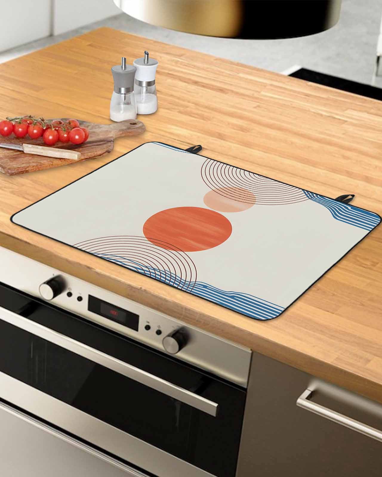 Large Induction Cooktop Protector Mat Boho Geometric Stove Top Covers for Electric Stove, Modern Abstract Art Striped Circle Decorative Stove Burner Cover Mats, Glass Top Stove Cover