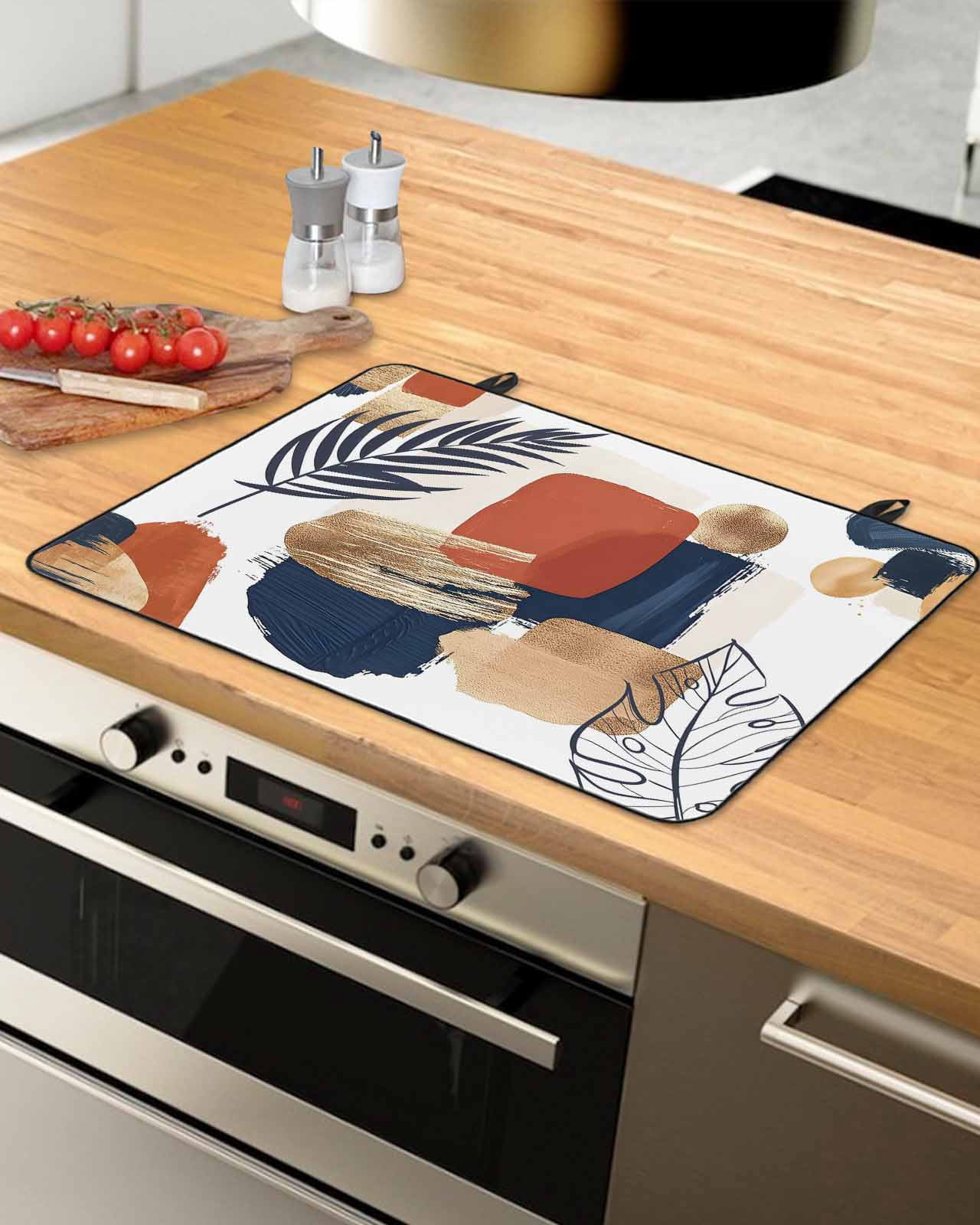 Large Induction Cooktop Protector Mat Boho Stove Top Covers for Electric Stove, Middle Century Leaves Minimalist Abstract Bohemia Decorative Stove Burner Cover Mats, Glass Top Stove Cover