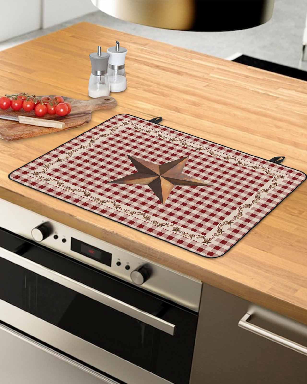 Large Induction Cooktop Protector Mat Brown Western Texas Star Vintage Stove Top Covers for Electric Stove, Rustic Farmhouse Red Plaid Decorative Stove Burner Cover Mats, Glass Top Stove Cover