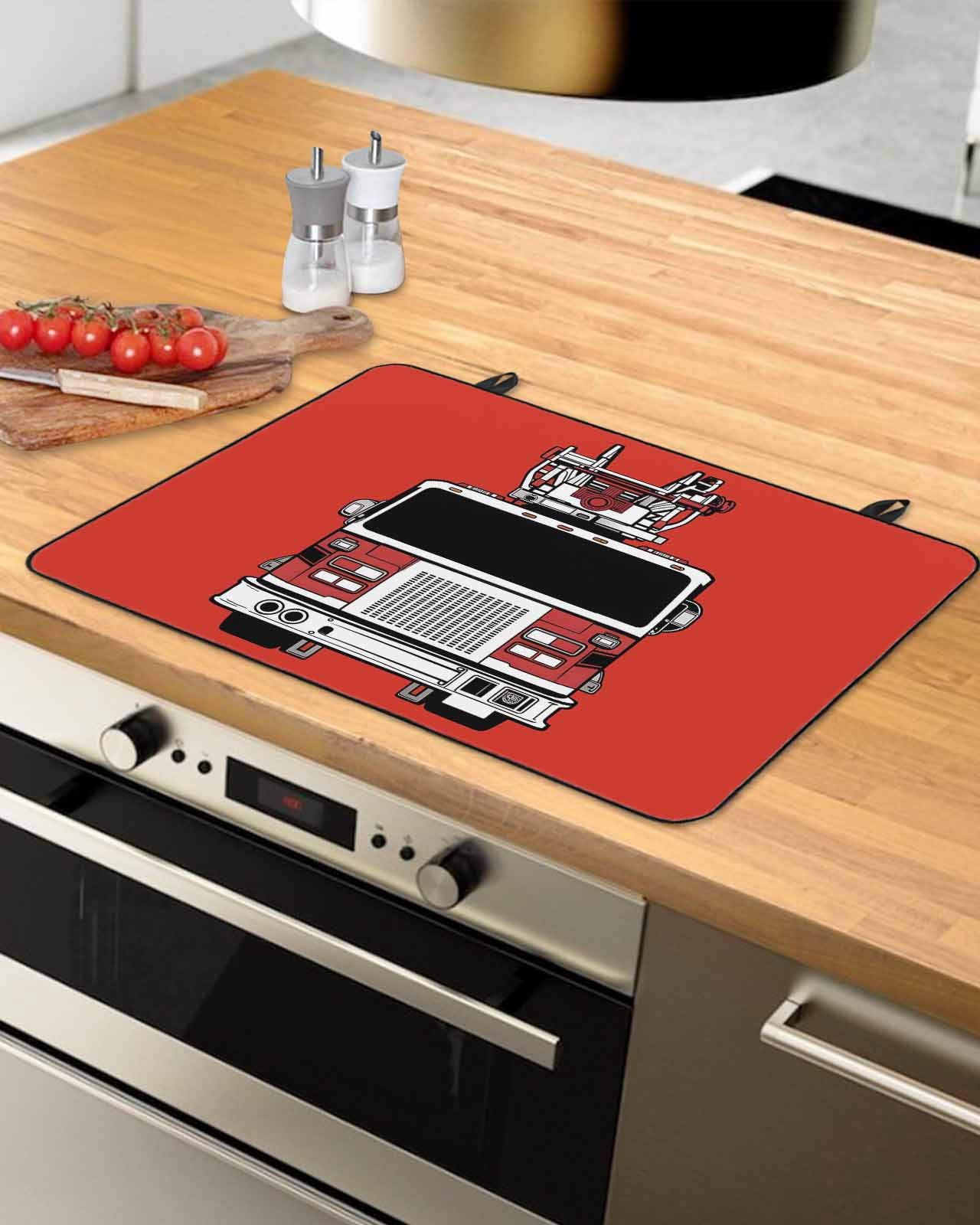 Large Induction Cooktop Protector Mat Cars Stove Top Covers for Electric Stove, Red Cartoon Funny Simple Truck Silhouettes Art Decorative Stove Burner Cover Mats, Glass Top Stove Cover