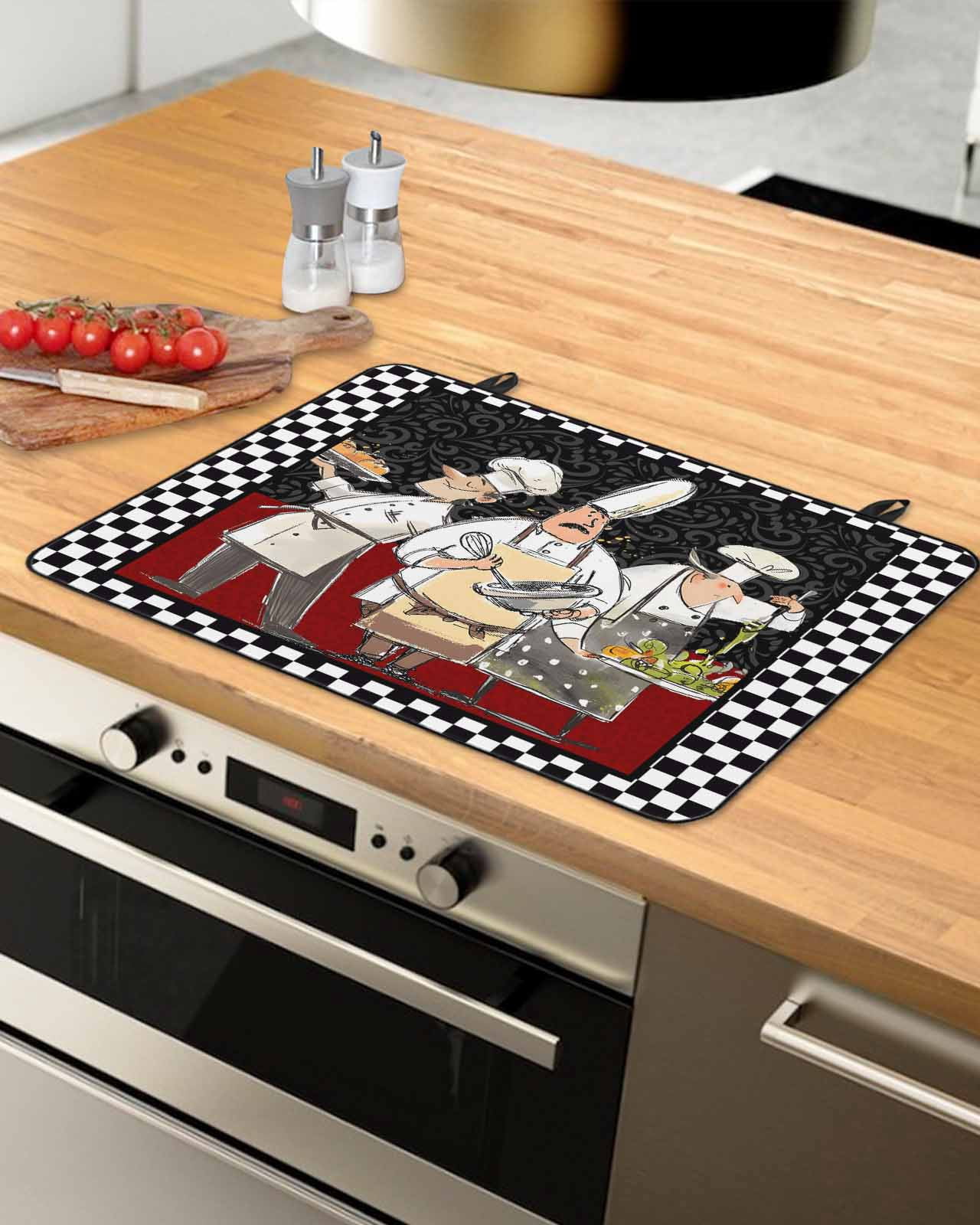 Large Induction Cooktop Protector Mat Chef Stove Top Covers for Electric Stove, Cartoon Cute Watercolor Cooking Black Plaid Decorative Stove Burner Cover Mats, Glass Top Stove Cover