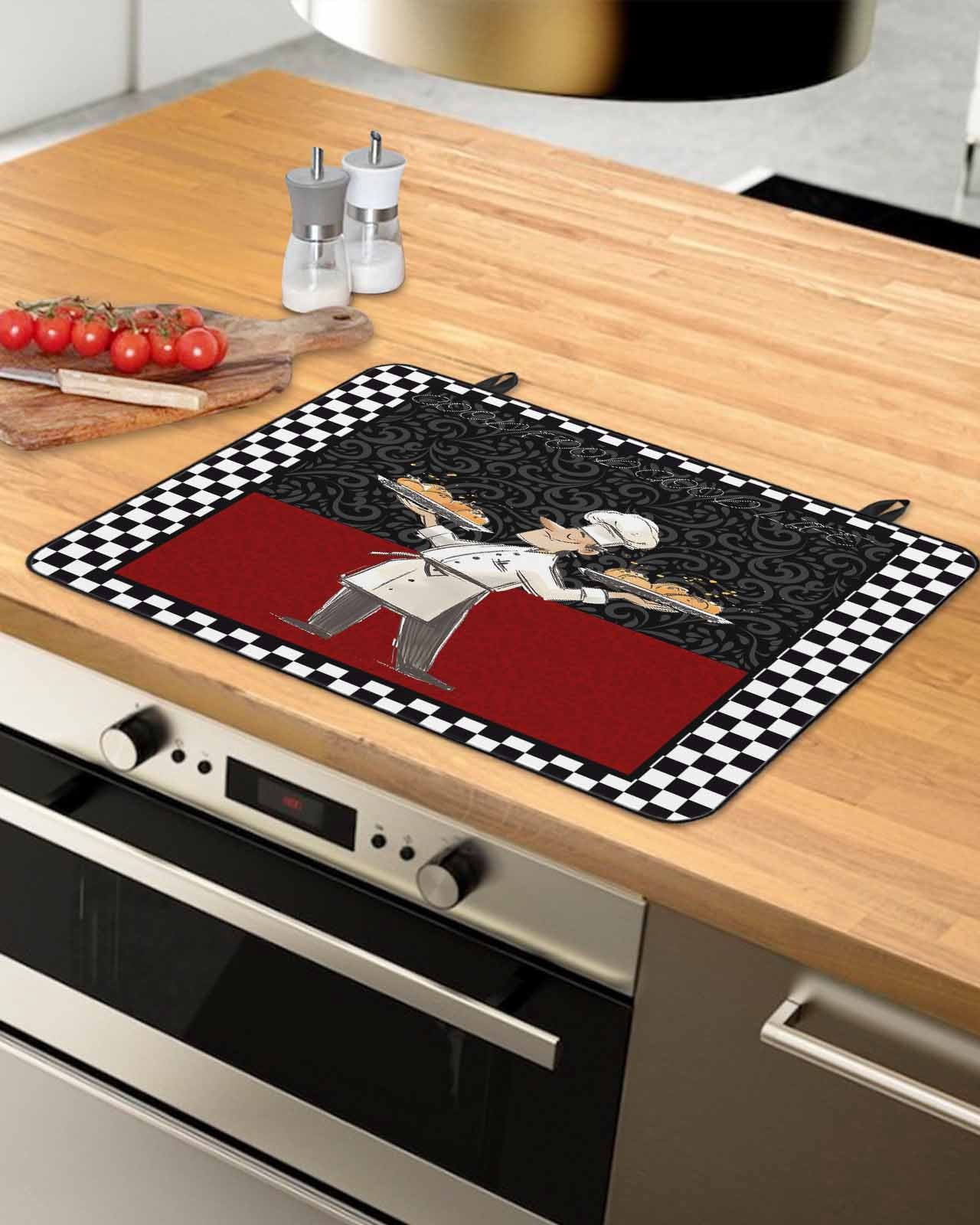 Large Induction Cooktop Protector Mat Chef Stove Top Covers for Electric Stove, Cartoon Cute Watercolor Cooking Red Black Decorative Stove Burner Cover Mats, Glass Top Stove Cover