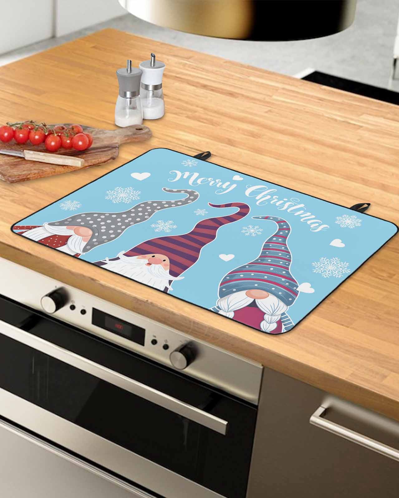 Large Induction Cooktop Protector Mat Christmas Blue Stove Top Covers for Electric Stove, Cute Gnomes Xmas Winter Snowflakes Decorative Stove Burner Cover Mats, Glass Top Stove Cover
