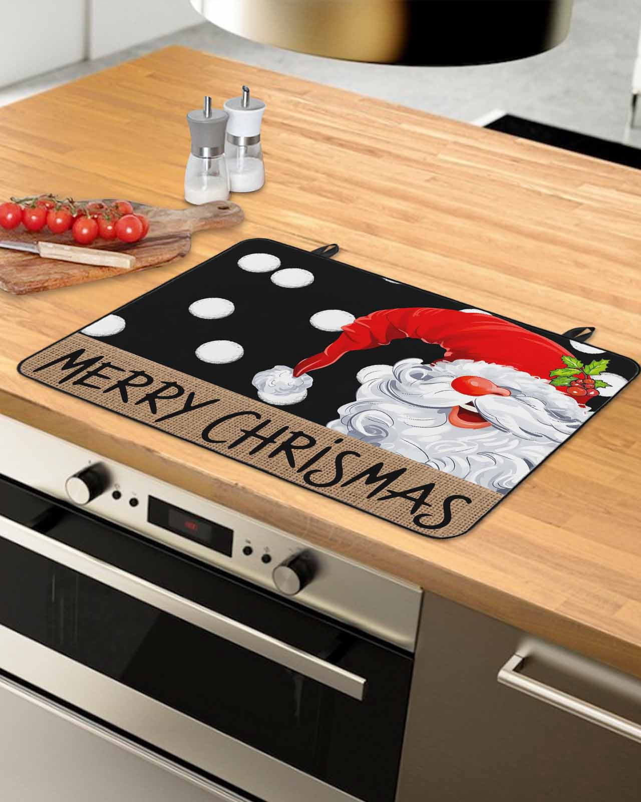 Large Induction Cooktop Protector Mat Christmas Gnomes Stove Top Covers for Electric Stove, Black Red Merry Christmas Decorative Stove Burner Cover Mats, Glass Top Stove Cover
