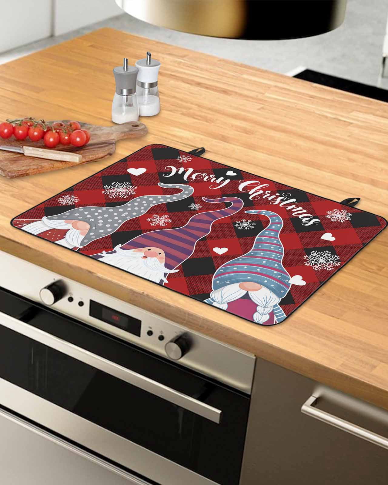 Large Induction Cooktop Protector Mat Christmas Gnomes Stove Top Covers for Electric Stove, Buffalo Plaid Xmas Winter Snowflakes Decorative Stove Burner Cover Mats, Glass Top Stove Cover