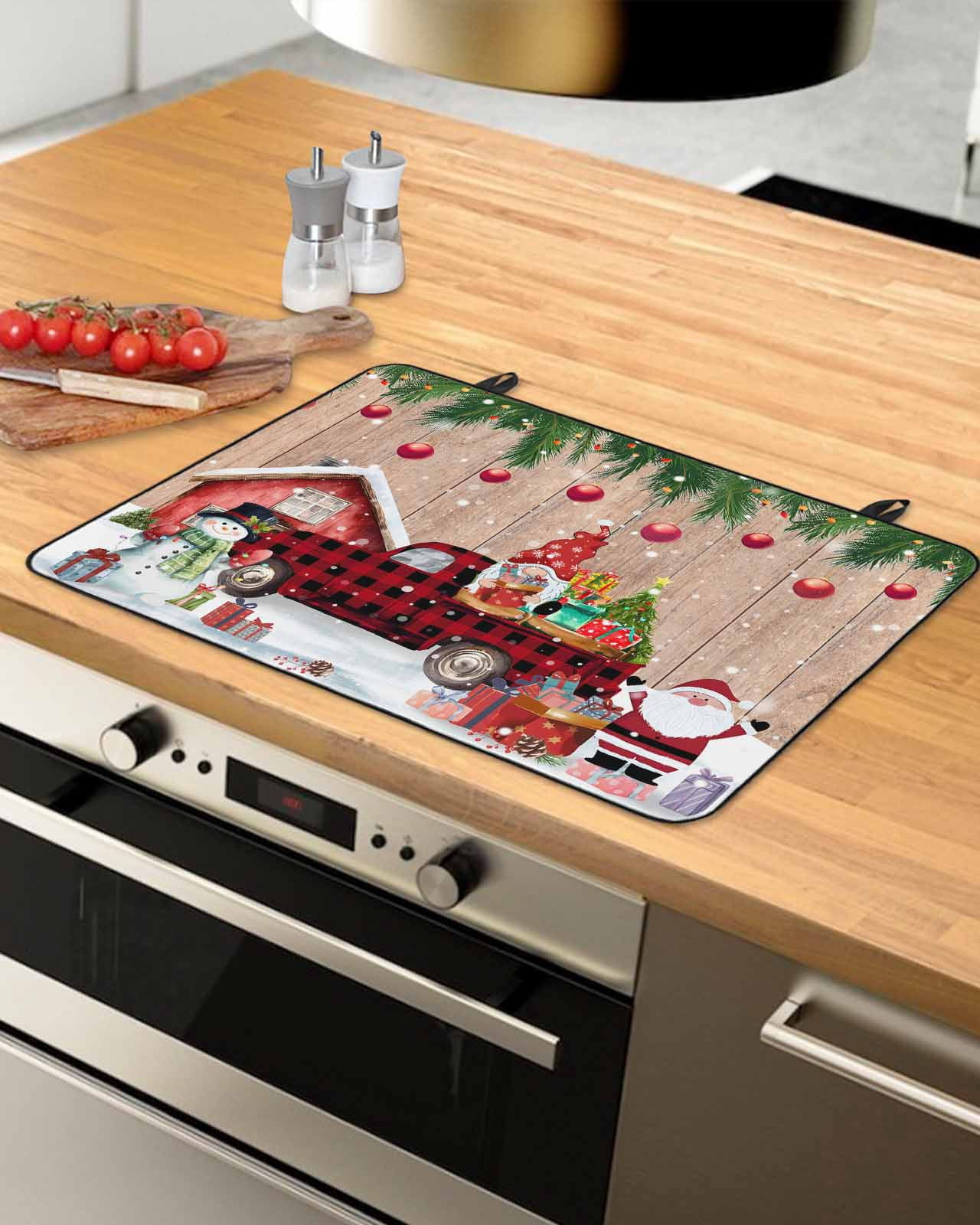 Large Induction Cooktop Protector Mat Christmas Gnomes Stove Top Covers for Electric Stove, Snowman Rustic Truck Xmas Tree Balls Snowflakes Decorative Stove Burner Cover Mats, Glass Top Stove Cover
