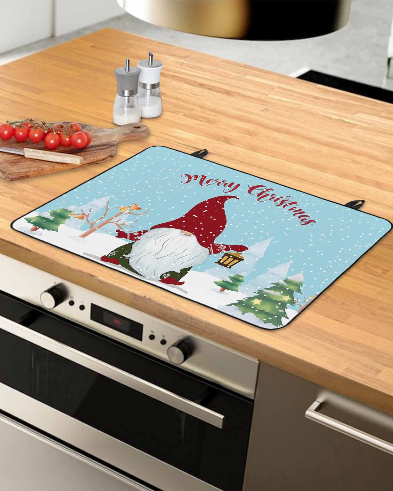 Large Induction Cooktop Protector Mat Christmas Gnomes Stove Top Covers for Electric Stove, Winter Snowflakes Xmas Pine Tree Decorative Stove Burner Cover Mats, Glass Top Stove Cover