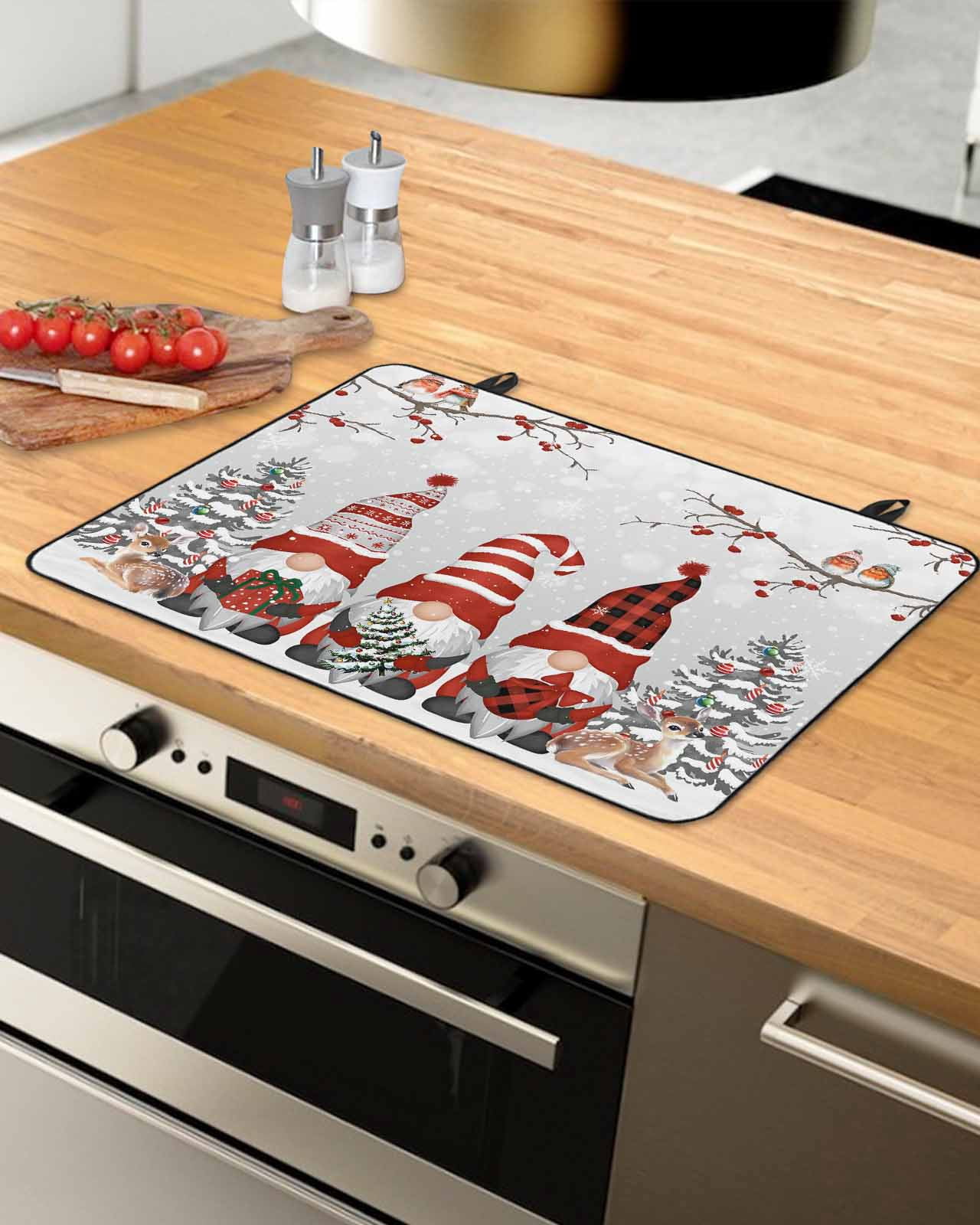 Large Induction Cooktop Protector Mat Christmas Gnomes Stove Top Covers for Electric Stove, Xmas Tree Cardinal on Branches Winter Snowflakes Decorative Stove Burner Cover Mats, Glass Top Stove Cover