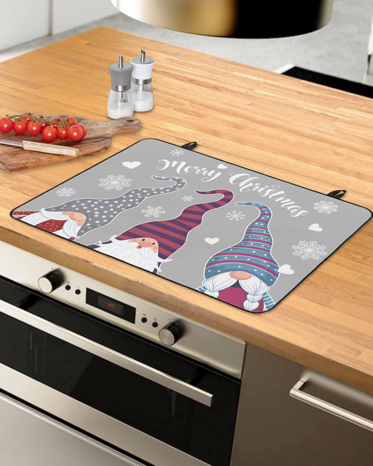 Large Induction Cooktop Protector Mat Christmas Grey Stove Top Covers for Electric Stove, Cute Gnomes Xmas Winter Snowflakes Decorative Stove Burner Cover Mats, Glass Top Stove Cover