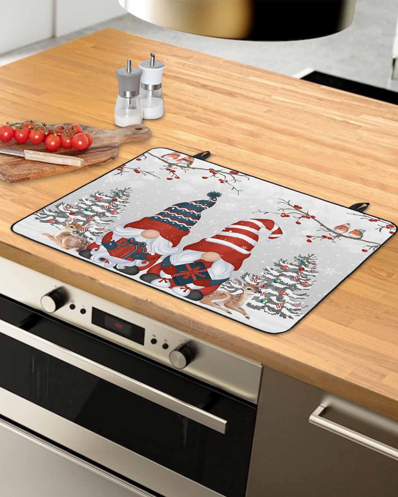 Large Induction Cooktop Protector Mat Christmas Grey Stove Top Covers for Electric Stove, Gnomes Xmas Tree Cardinal Birds Snowflake Snowflake Decorative Stove Burner Cover Mats, Glass Top Stove Cover