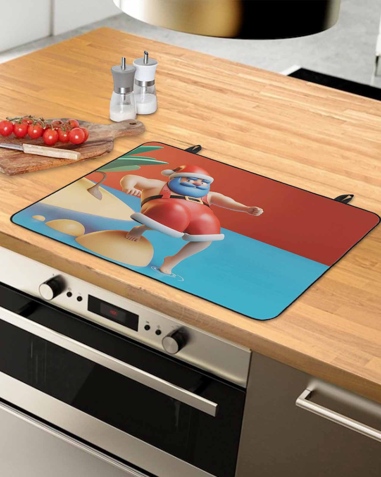 Large Induction Cooktop Protector Mat Christmas Stove Top Covers for Electric Stove, Cartoon Santa Claus Ocean Beach Plants Decorative Stove Burner Cover Mats, Glass Top Stove Cover