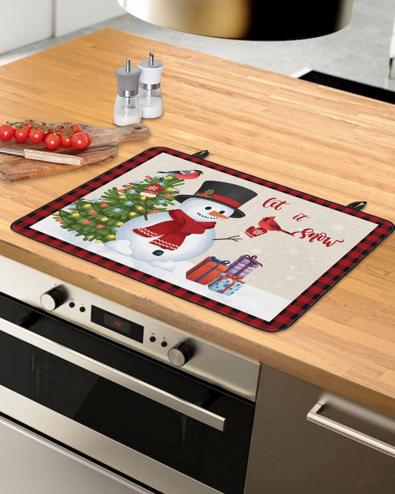 Large Induction Cooktop Protector Mat Christmas Stove Top Covers for Electric Stove, Cute Snowman Xmas Tree Cardinal Birds Buffalo Plaid Decorative Stove Burner Cover Mats, Glass Top Stove Cover