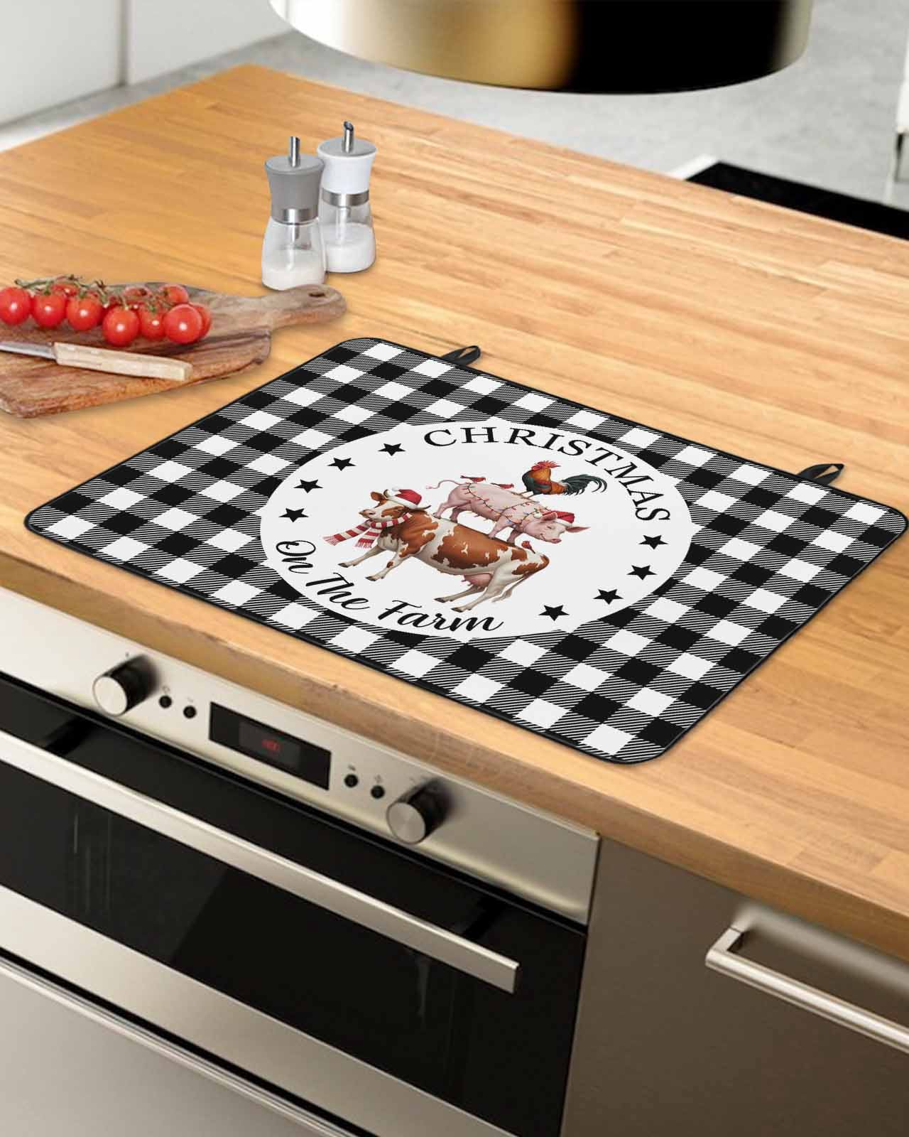 Large Induction Cooktop Protector Mat Christmas Stove Top Covers for Electric Stove, Farmhouse Cow Pig Chicken Black Plaid Decorative Stove Burner Cover Mats, Glass Top Stove Cover