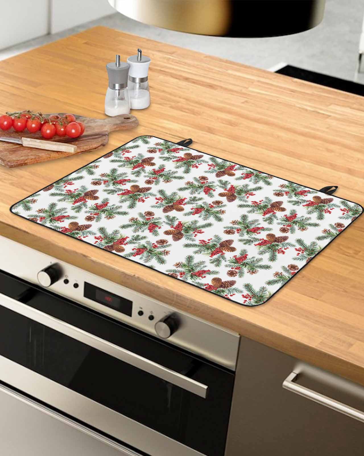 Large Induction Cooktop Protector Mat Christmas Stove Top Covers for Electric Stove, Farmhouse Red Berry Xmas Pine Cones Needles Decorative Stove Burner Cover Mats, Glass Top Stove Cover