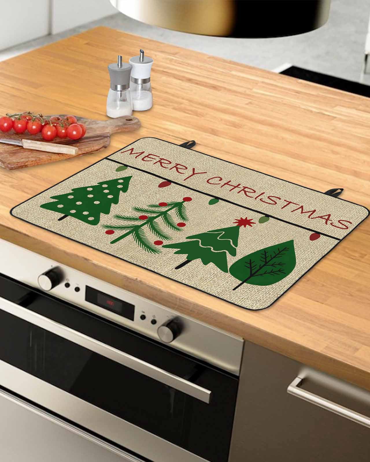 Large Induction Cooktop Protector Mat Christmas Stove Top Covers for Electric Stove, Farmhouse Retro Winter Xmas Green Pine Trees Decorative Stove Burner Cover Mats, Glass Top Stove Cover