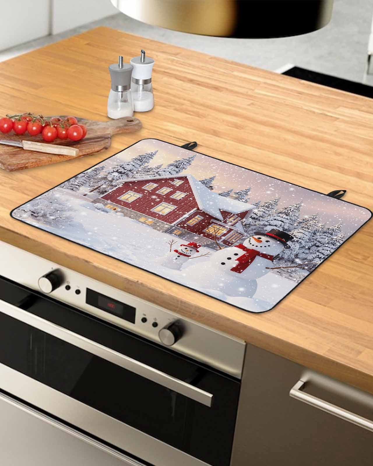 Large Induction Cooktop Protector Mat Christmas Stove Top Covers for Electric Stove, Farmhouse Snowflake Snowman Xmas Tree Decorative Stove Burner Cover Mats, Glass Top Stove Cover