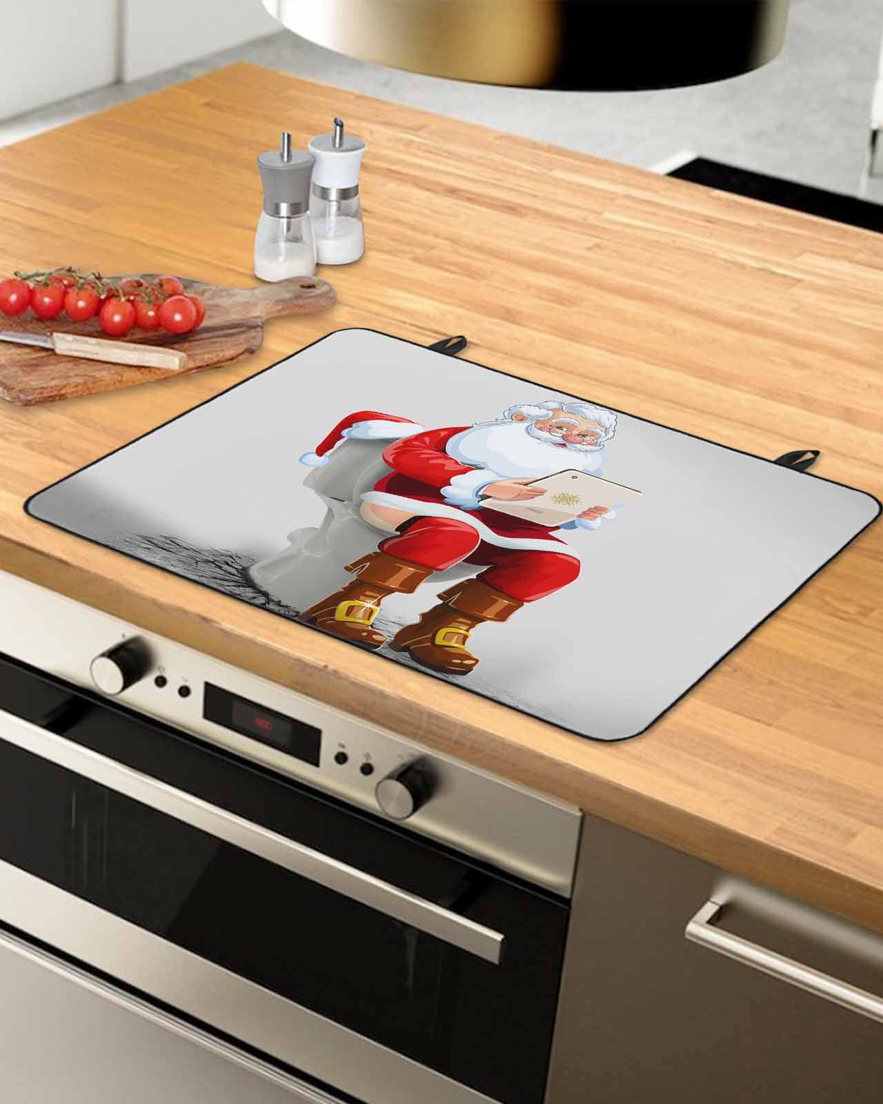 Large Induction Cooktop Protector Mat Christmas Stove Top Covers for Electric Stove, Funny Santa Claus on Toilets Xmas Abstract Decorative Stove Burner Cover Mats, Glass Top Stove Cover