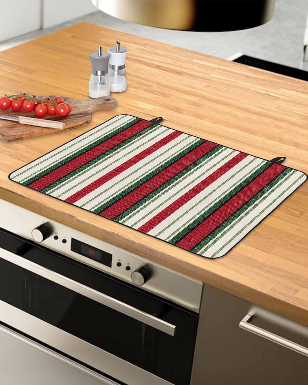 Large Induction Cooktop Protector Mat Christmas Stove Top Covers for Electric Stove, Green Red Beige Striped Farmhouse Lines Decorative Stove Burner Cover Mats, Glass Top Stove Cover
