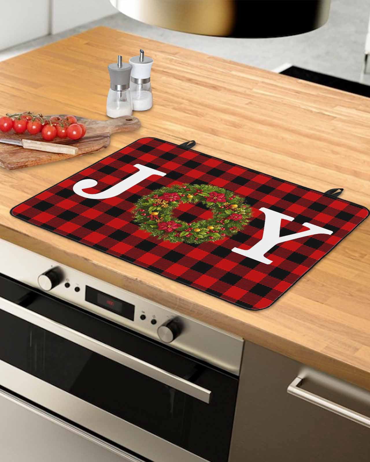 Large Induction Cooktop Protector Mat Christmas Stove Top Covers for Electric Stove, Red Black Buffalo Plaid Xmas Winter Flower Decorative Stove Burner Cover Mats, Glass Top Stove Cover