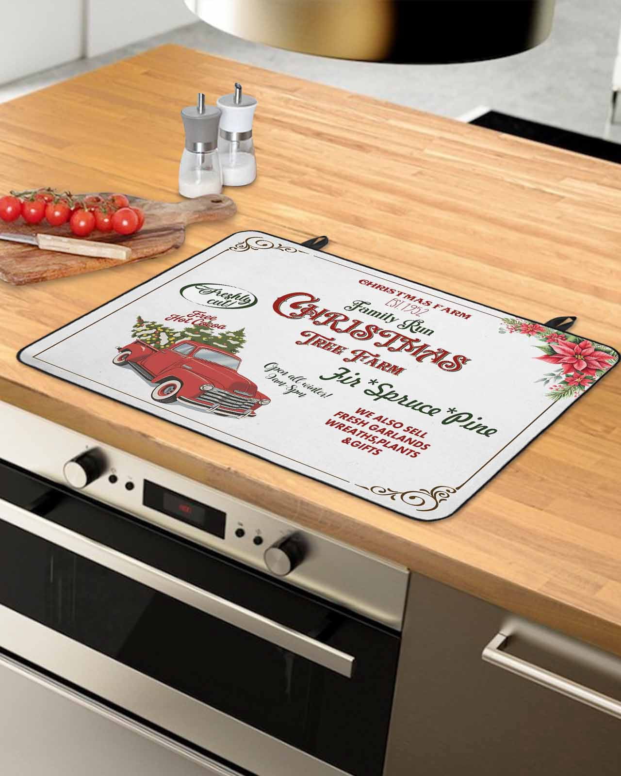 Large Induction Cooktop Protector Mat Christmas Stove Top Covers for Electric Stove, Red Trucks Trees Poinsettia Letters Decorative Stove Burner Cover Mats, Glass Top Stove Cover