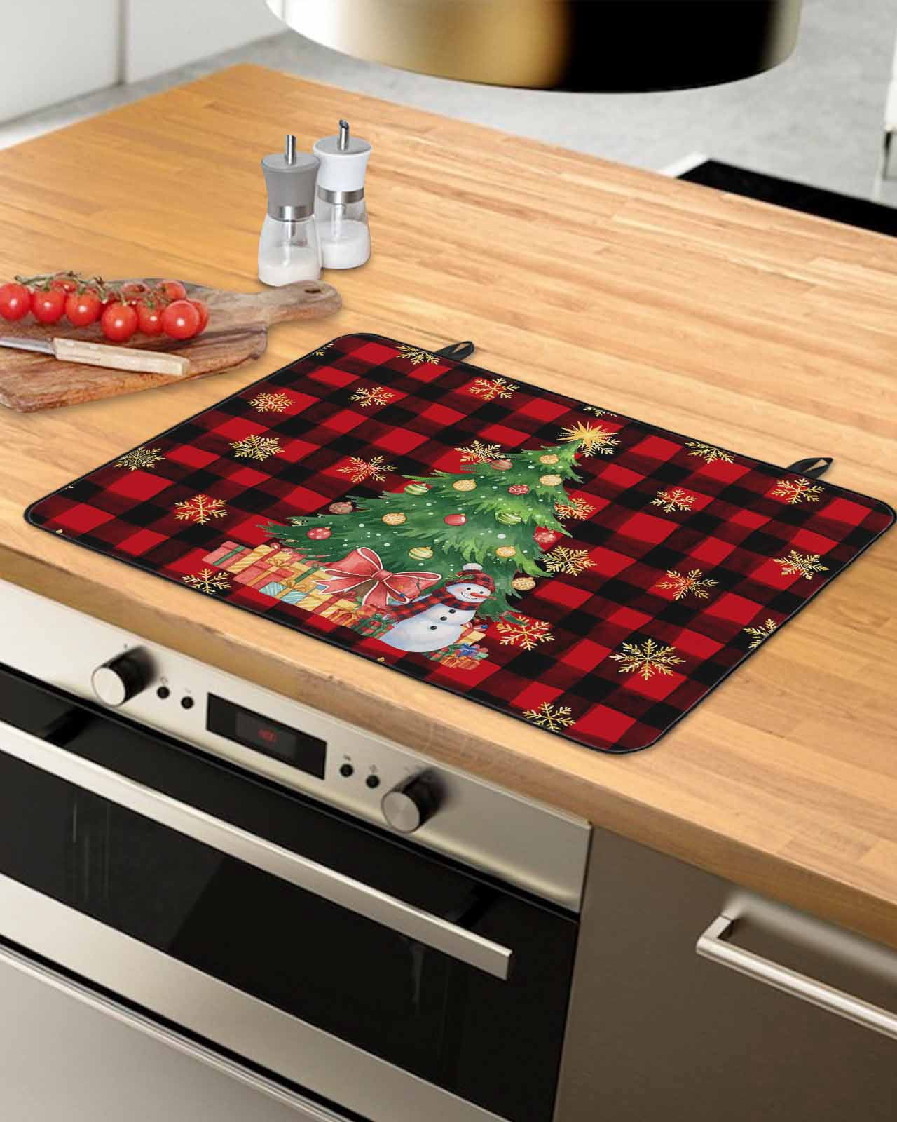 Large Induction Cooktop Protector Mat Christmas Stove Top Covers for Electric Stove, Snowman Gold Snowflakes Pine Tree Plaid Decorative Stove Burner Cover Mats, Glass Top Stove Cover