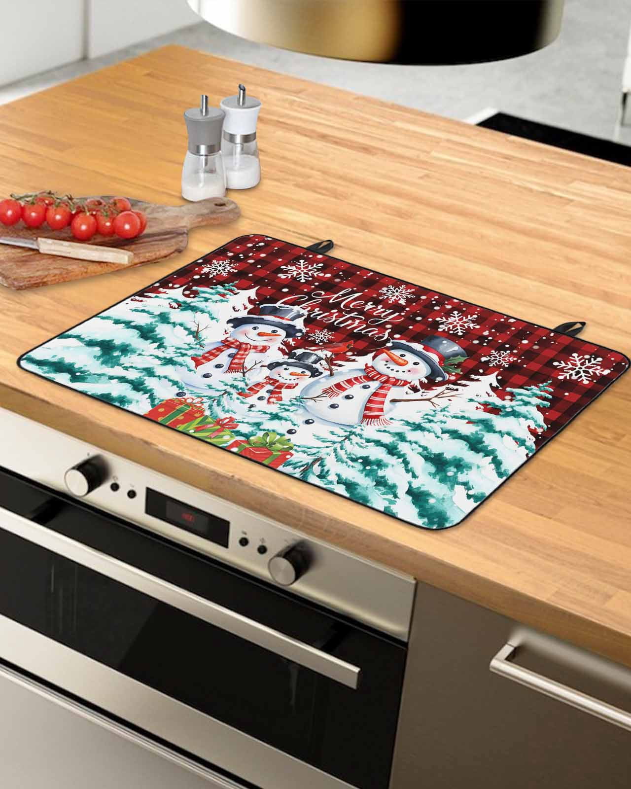 Large Induction Cooktop Protector Mat Christmas Stove Top Covers for Electric Stove, Snowman Pine Trees Snowflakes Buffalo Plaid Decorative Stove Burner Cover Mats, Glass Top Stove Cover