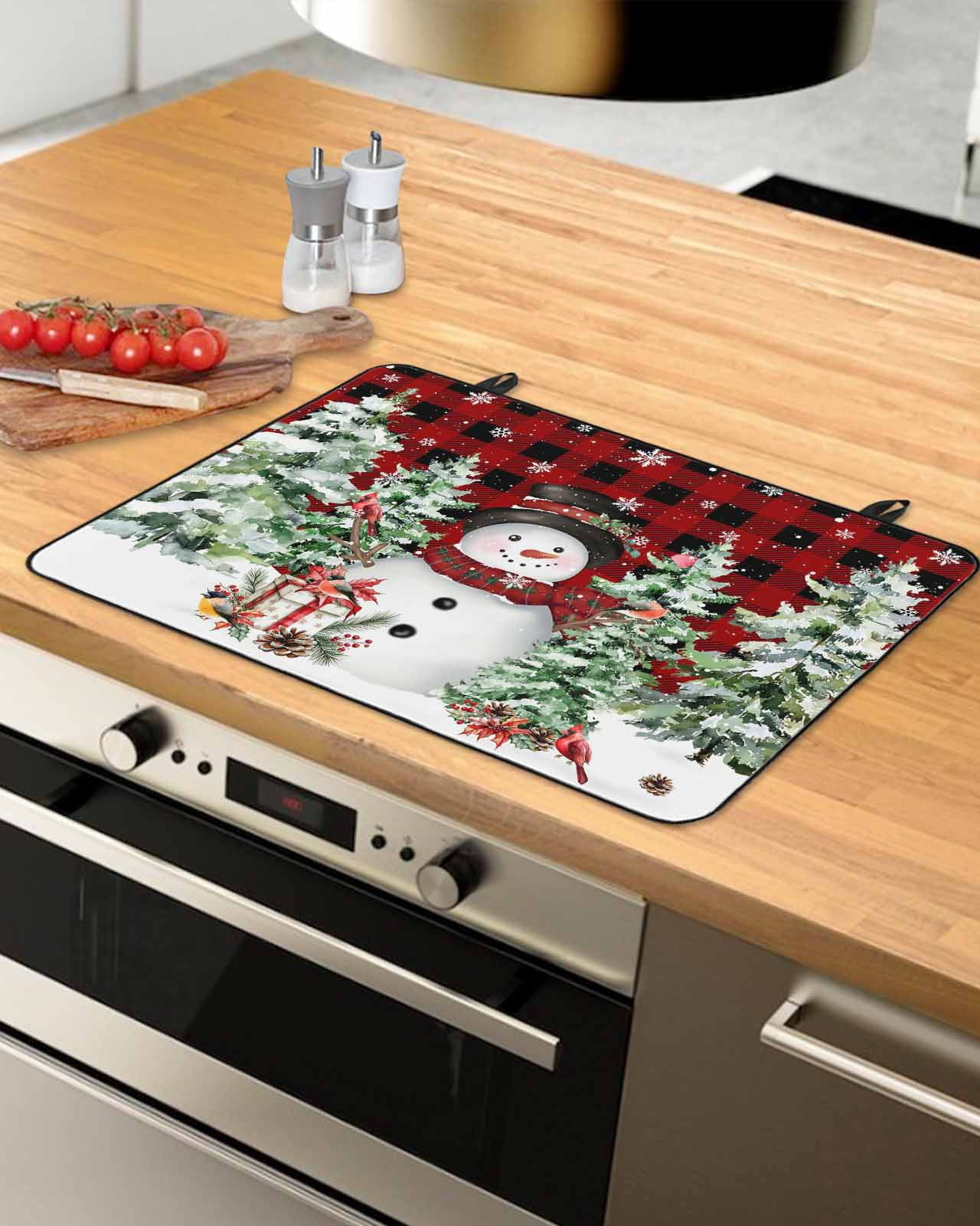 Large Induction Cooktop Protector Mat Christmas Stove Top Covers for Electric Stove, Snowman Snowflake Trees Watercolor Birds Red Plaid Decorative Stove Burner Cover Mats, Glass Top Stove Cover