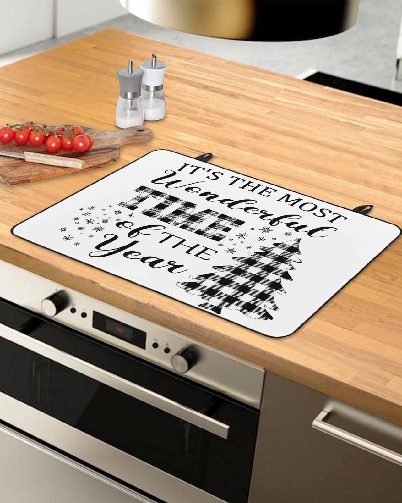 Large Induction Cooktop Protector Mat Christmas Stove Top Covers for Electric Stove, Winter Black White Plaid Pine Tree Snowflakes Decorative Stove Burner Cover Mats, Glass Top Stove Cover