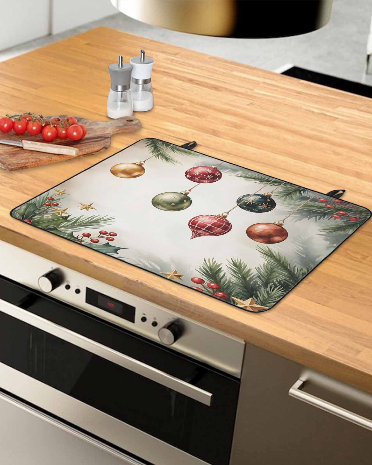 Large Induction Cooktop Protector Mat Christmas Stove Top Covers for Electric Stove, Winter Colorful Xmas Balls Star Pine Needles Decorative Stove Burner Cover Mats, Glass Top Stove Cover