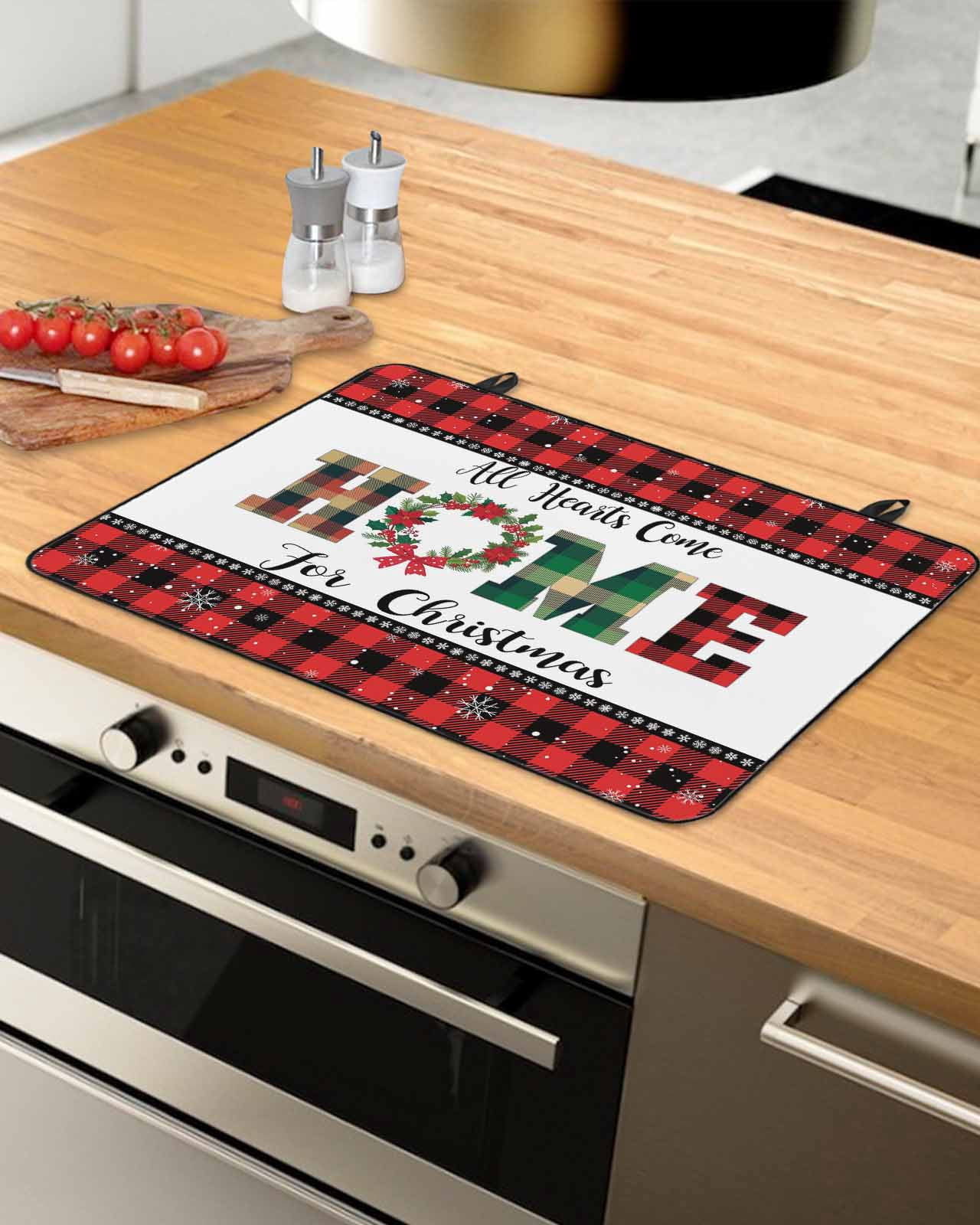 Large Induction Cooktop Protector Mat Christmas Stove Top Covers for Electric Stove, Winter Poinsettia Snowflakes Red Black Plaid Decorative Stove Burner Cover Mats, Glass Top Stove Cover