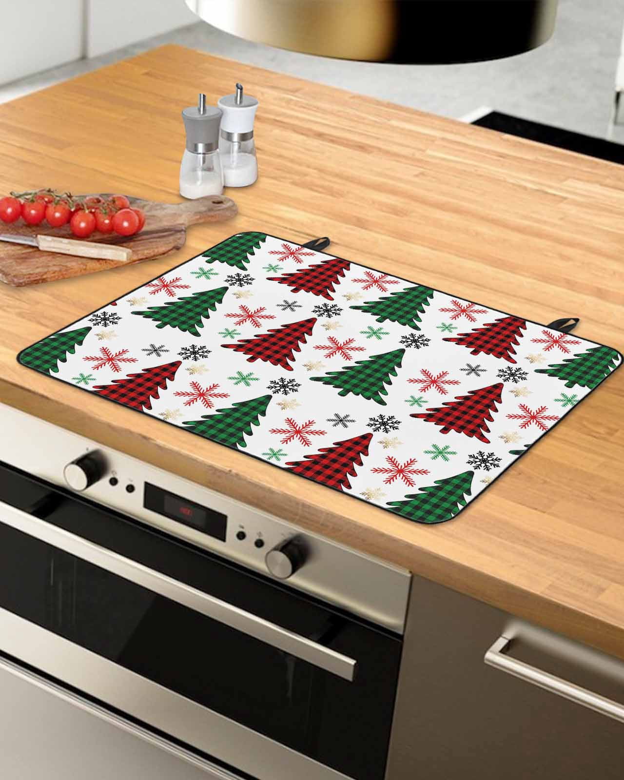 Large Induction Cooktop Protector Mat Christmas Stove Top Covers for Electric Stove, Winter Red Green Xmas Buffalo Plaid Tree Snowflake Decorative Stove Burner Cover Mats, Glass Top Stove Cover