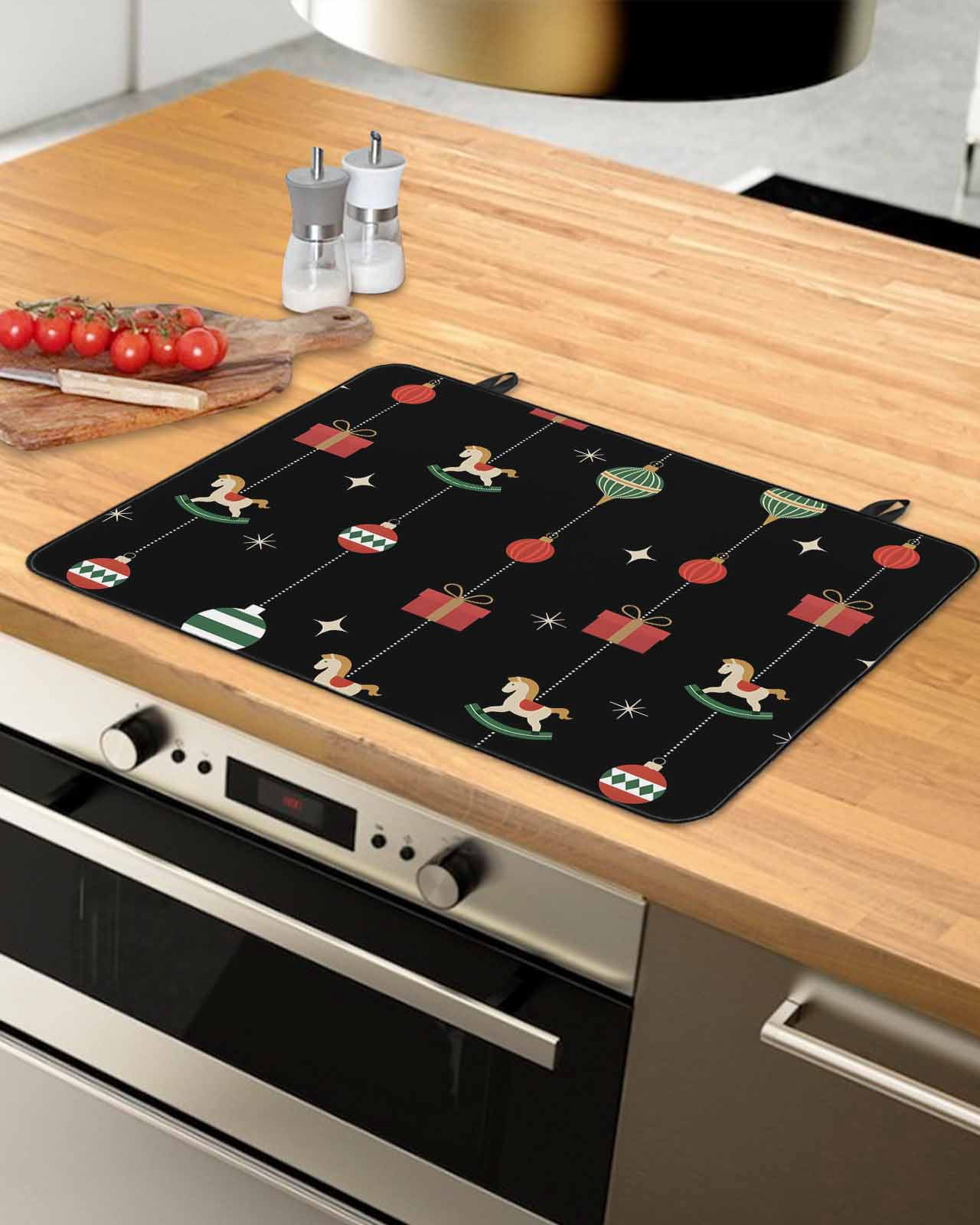 Large Induction Cooktop Protector Mat Christmas Stove Top Covers for Electric Stove, Winter Red Green Xmas Weeping Balls Decorative Stove Burner Cover Mats, Glass Top Stove Cover