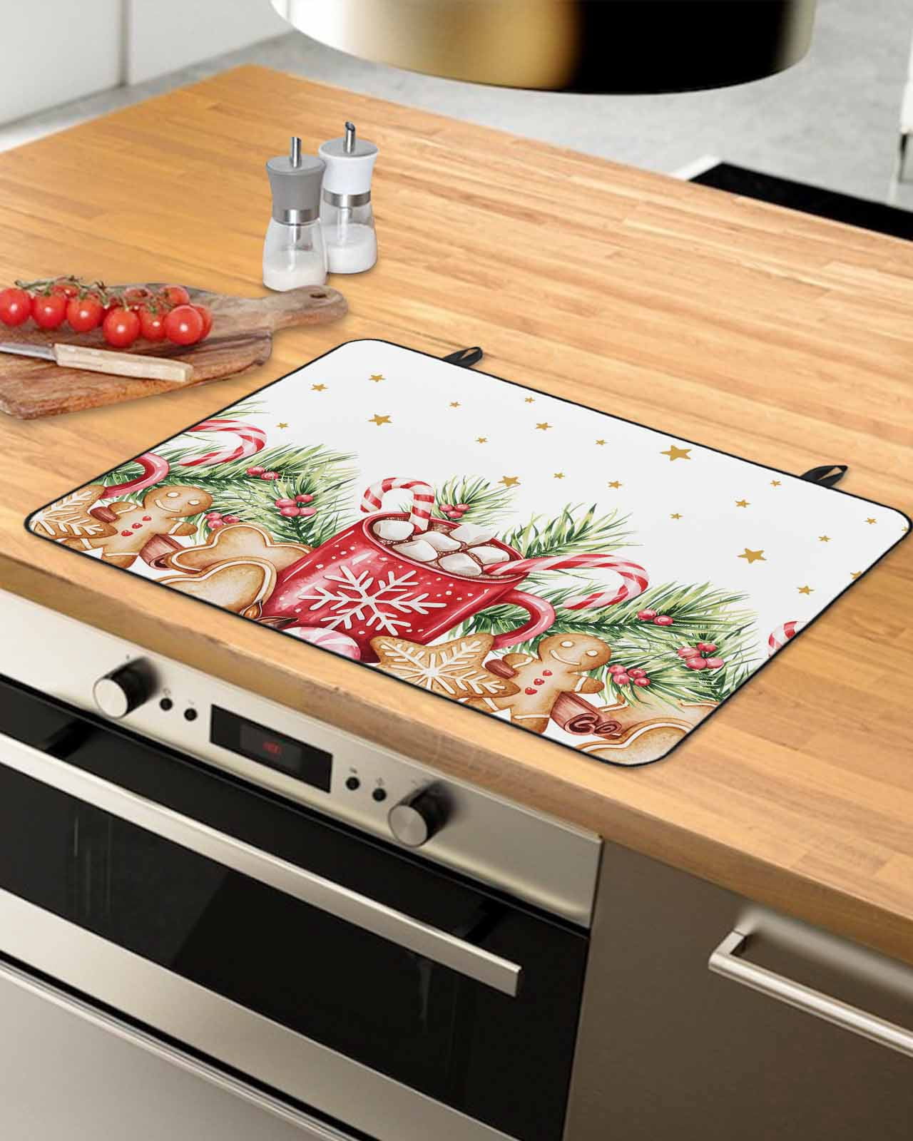 Large Induction Cooktop Protector Mat Christmas Stove Top Covers for Electric Stove, Winter Snowflakes Cup Pine Needles Berry Decorative Stove Burner Cover Mats, Glass Top Stove Cover