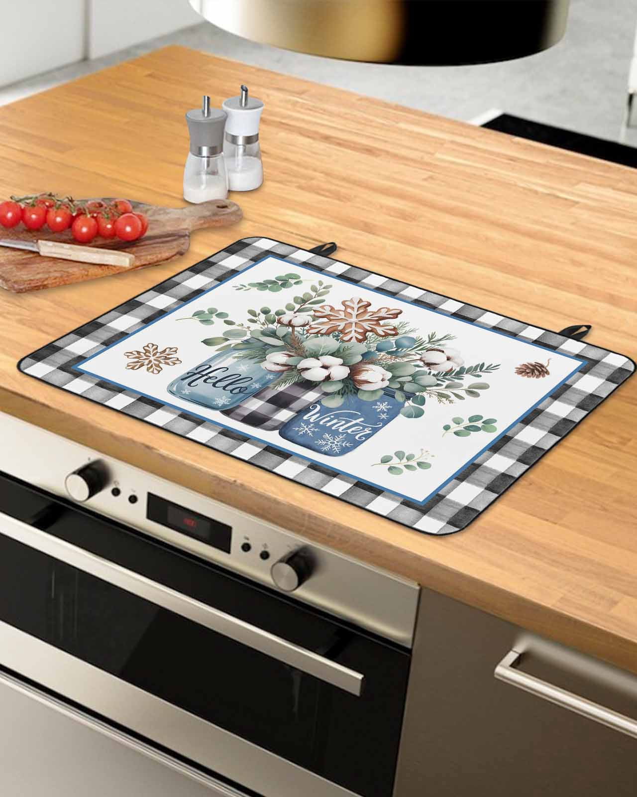 Large Induction Cooktop Protector Mat Christmas Stove Top Covers for Electric Stove, Winter Snowflakes Flowers Eucalyptus Leaves Plaid Decorative Stove Burner Cover Mats, Glass Top Stove Cover