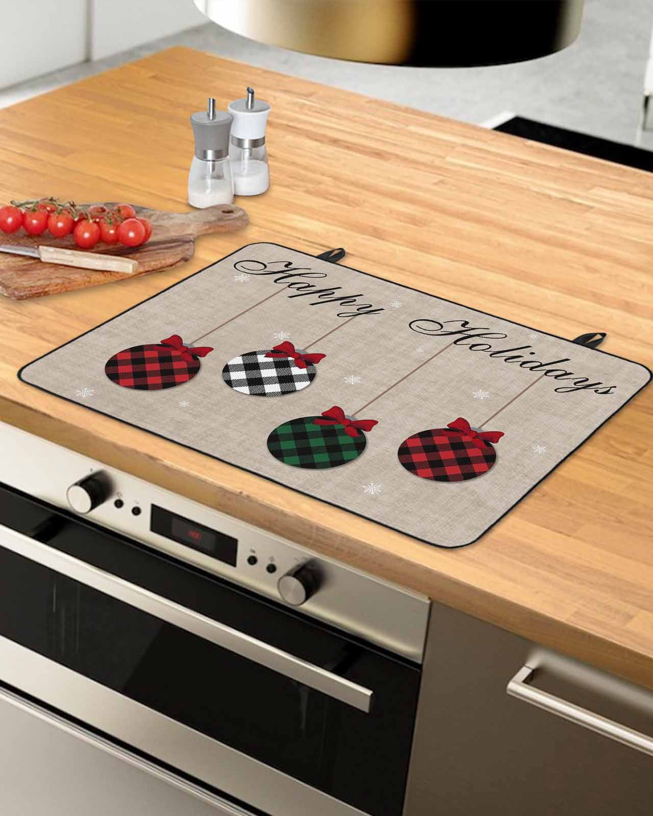 Large Induction Cooktop Protector Mat Christmas Stove Top Covers for Electric Stove, Winter Snowflakes Plaid Xmas Balls Bow on Linen Decorative Stove Burner Cover Mats, Glass Top Stove Cover