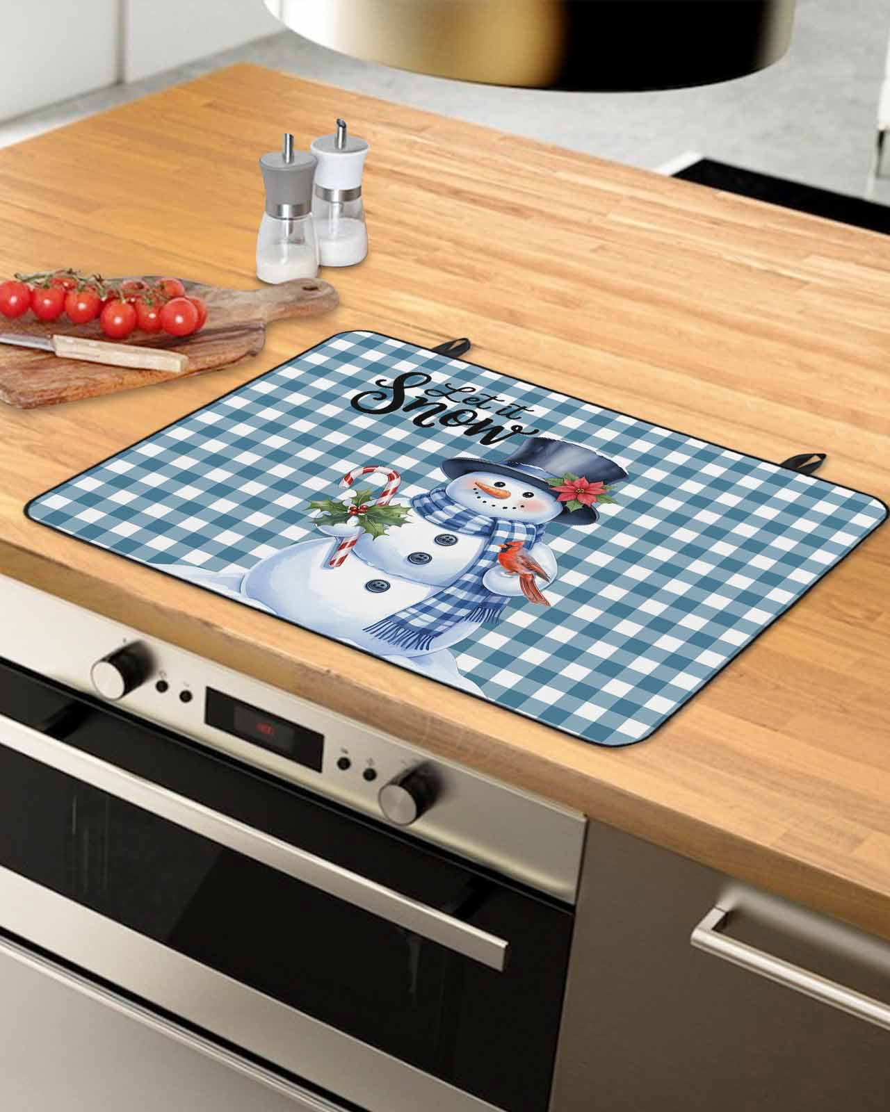 Large Induction Cooktop Protector Mat Christmas Stove Top Covers for Electric Stove, Winter Snowman Cardinal Poinsettia Plaid Decorative Stove Burner Cover Mats, Glass Top Stove Cover