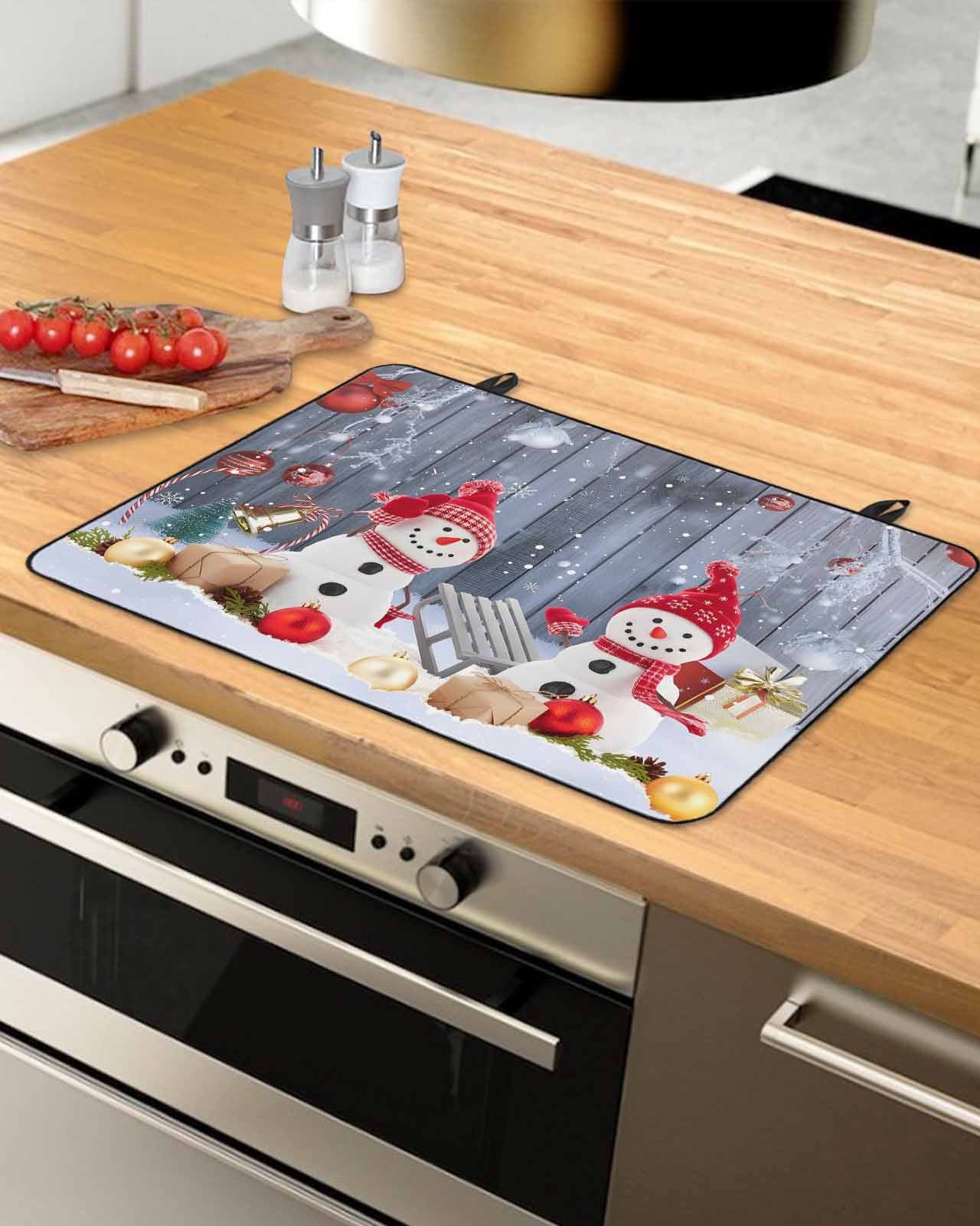 Large Induction Cooktop Protector Mat Christmas Stove Top Covers for Electric Stove, Winter Snowman Xmas Red Balls Snowflakes Decorative Stove Burner Cover Mats, Glass Top Stove Cover