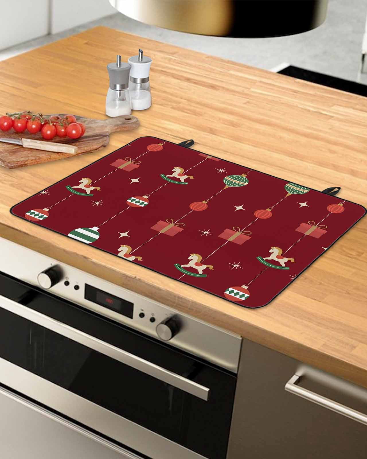 Large Induction Cooktop Protector Mat Christmas Stove Top Covers for Electric Stove, Winter Xmas Balls Cartoon Cute Weeping Red Decorative Stove Burner Cover Mats, Glass Top Stove Cover